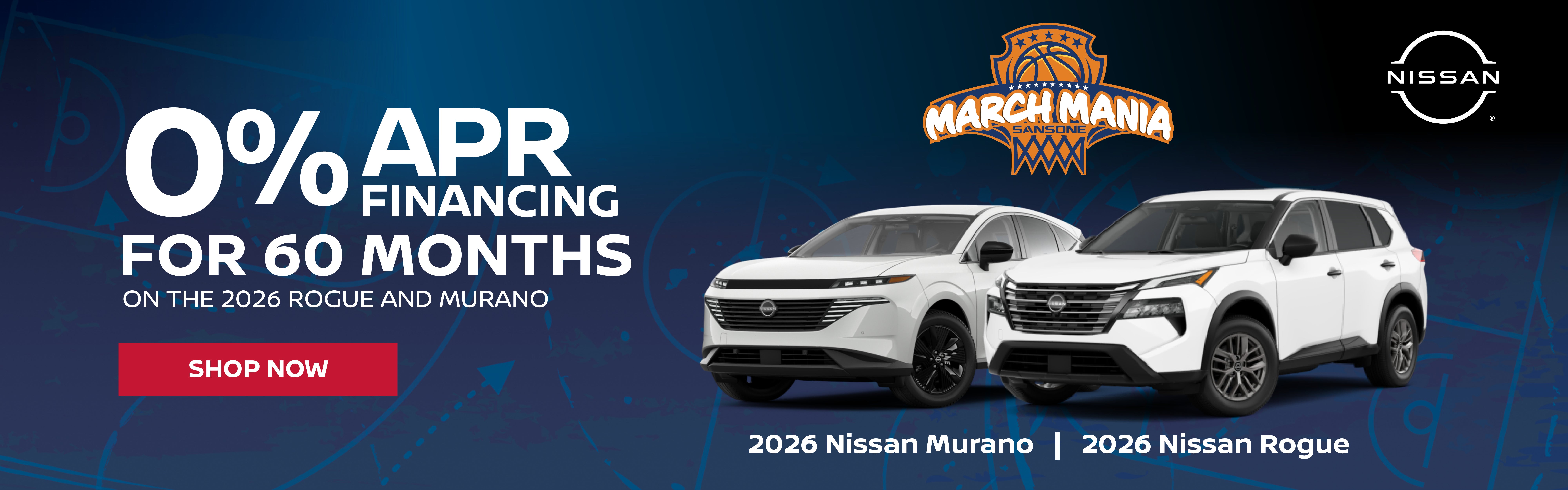 0% APR Financing for 60 months on the 2026 Rogue and Muran